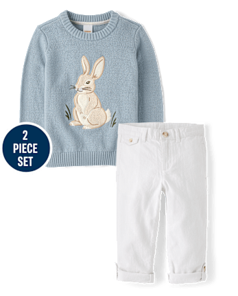 Boys Embroidered Bunny 2-Piece Outfit Set - Enchanted Garden