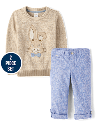 Boys Applique Bunny 2-Piece Outfit Set - Enchanted Garden
