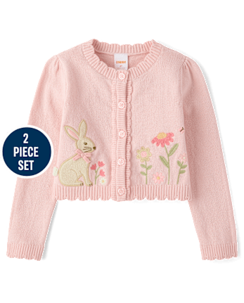 Girls Applique Bunny 2-Piece Outfit Set - Enchanted Garden