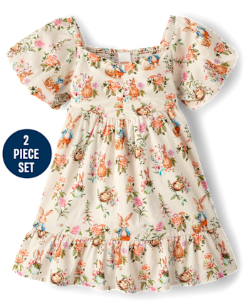 Girls Applique Bunny 2-Piece Outfit Set - Enchanted Garden