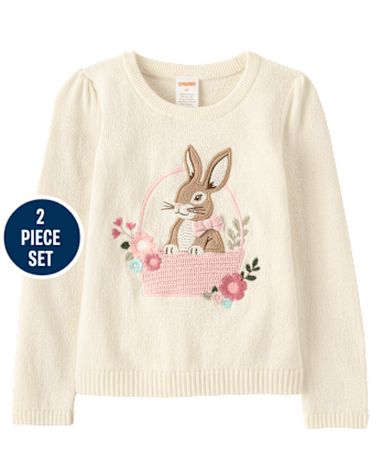 Girls Applique Crochet Bunny 2-Piece Outfit Set - Enchanted Garden