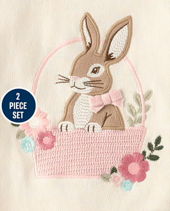 Girls Applique Crochet Bunny 2-Piece Outfit Set - Enchanted Garden