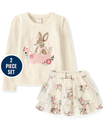 Girls Applique Crochet Bunny 2-Piece Outfit Set - Enchanted Garden
