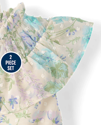 Girls Floral Clip Dot 2-Piece Outfit Set - Enchanted Garden