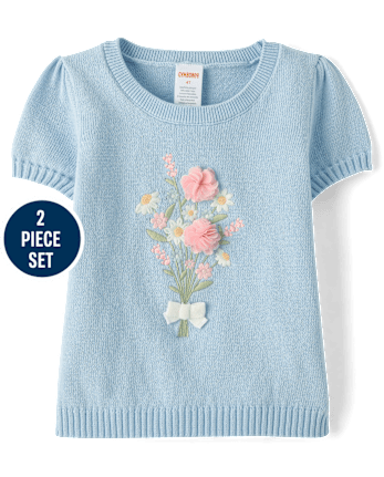 Girls Embroidered Bouquet 2-Piece Outfit Set - Enchanted Garden