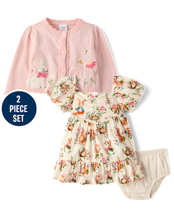 Baby Girls Applique Bunny 2-Piece Outfit Set - Enchanted Garden