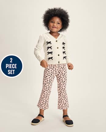 Girls Bow Cable Knit 2-Piece Outfit Set - Petit Paris