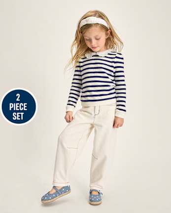 Girls Striped Crochet 2-Piece Outfit Set - Driftwood Bay