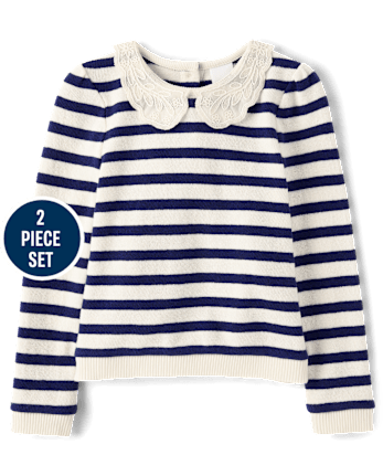 Girls Striped Crochet 2-Piece Outfit Set - Driftwood Bay