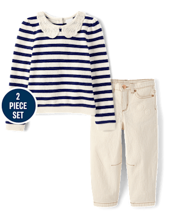 Girls Striped Crochet 2-Piece Outfit Set - Driftwood Bay