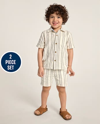 Boys Striped Textured 2-Piece Outfit Set - Driftwood Bay