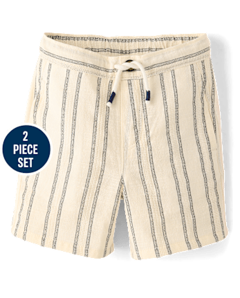 Boys Striped Textured 2-Piece Outfit Set - Driftwood Bay