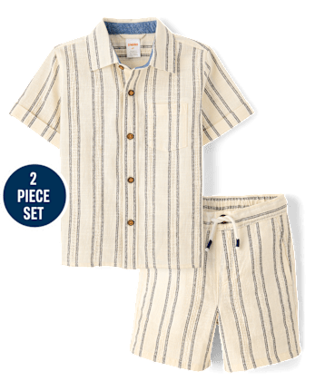 Boys Striped Textured 2-Piece Outfit Set - Driftwood Bay