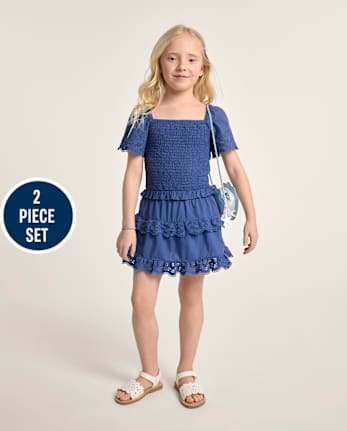 Girls Embroidered Eyelet 2-Piece Outfit Set - Driftwood Bay