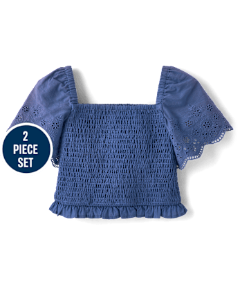 Girls Embroidered Eyelet 2-Piece Outfit Set - Driftwood Bay
