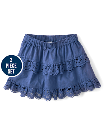Girls Embroidered Eyelet 2-Piece Outfit Set - Driftwood Bay