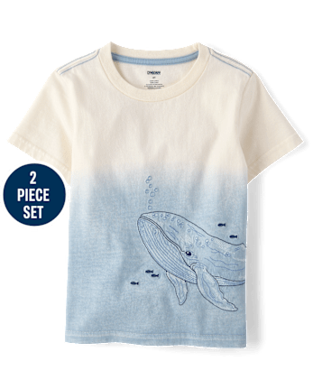 Boys Dip Dye Embroidered Whale 2-Piece Outfit Set - Driftwood Bay