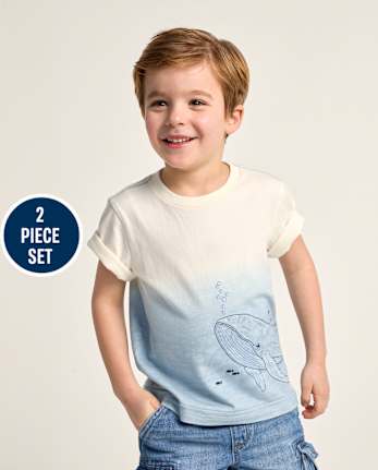 Boys Dip Dye Embroidered Whale 2-Piece Outfit Set - Driftwood Bay