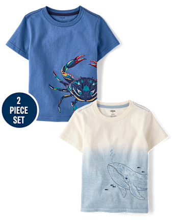 Boys Dip Dye Embroidered Whale 2-Piece Outfit Set - Driftwood Bay