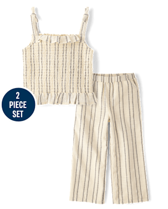 Girls Striped Textured 2-Piece Outfit Set - Driftwood Bay