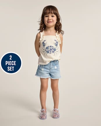 Girls Applique Floral 2-Piece Outfit Set - Driftwood Bay