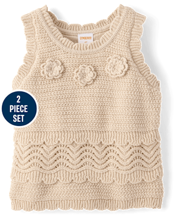 Girls Crochet Floral 2-Piece Outfit Set - Driftwood Bay