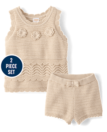 Girls Crochet Floral 2-Piece Outfit Set - Driftwood Bay