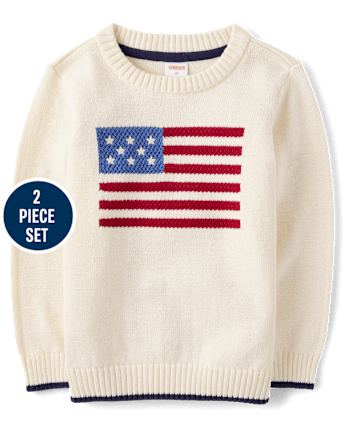 Boys Intarsia Embroidered Flag 2-Piece Outfit Set - Nantucket Charm