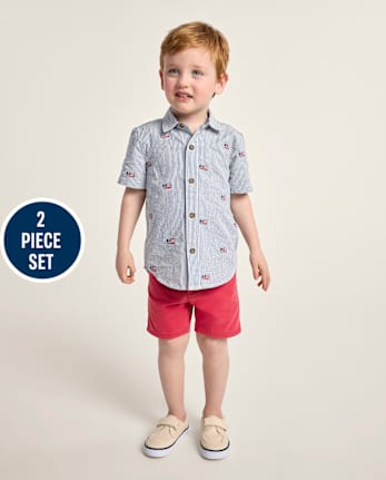 Boys Embroidered Flag 2-Piece Outfit Set - Nantucket Charm