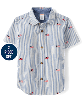 Boys Embroidered Flag 2-Piece Outfit Set - Nantucket Charm