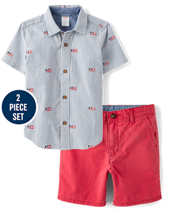 Boys Embroidered Flag 2-Piece Outfit Set - Nantucket Charm