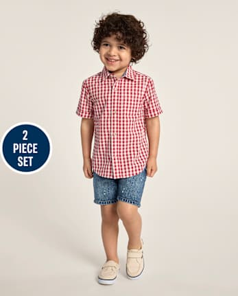 Boys Gingham 2-Piece Outfit Set - Nantucket Charm