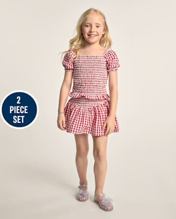 Girls Gingham Seersucker 2-Piece Outfit Set - Nantucket Charm