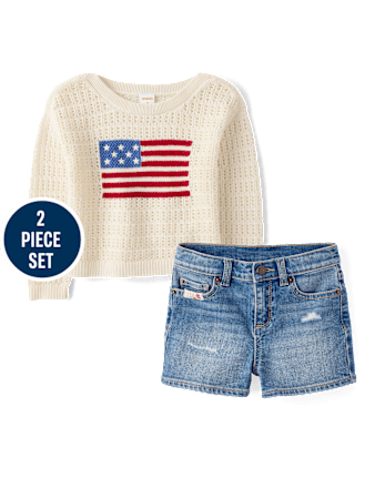 Girls Crochet Flag 2-Piece Outfit Set - Nantucket Charm