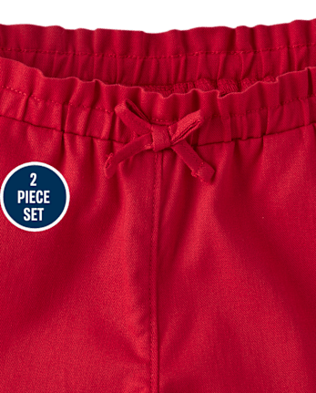 Girls Applique Embroidered Bow 2-Piece Outfit Set - Nantucket Charm