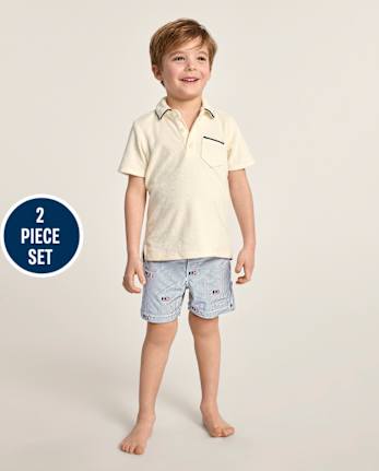 Boys Embroidered Flag 2-Piece Swim Set - Swim Shop