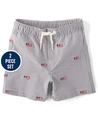 Boys Embroidered Flag 2-Piece Swim Set - Swim Shop