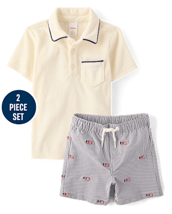 Boys Embroidered Flag 2-Piece Swim Set - Swim Shop