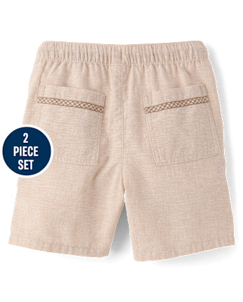Boys Embroidered Tropical Leaf Linen-Blend 2-Piece Outfit Set - Amalfi Coast