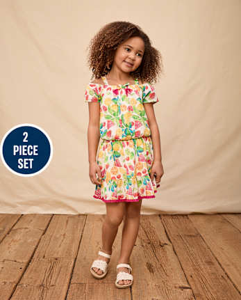 Girls Fruit Tassel 2-Piece Outfit Set - Amalfi Coast