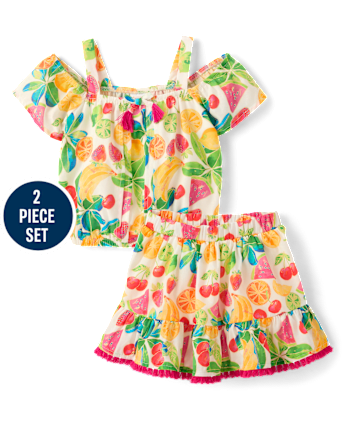 Girls Fruit Tassel 2-Piece Outfit Set - Amalfi Coast