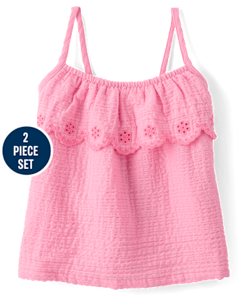 Girls Embroidered Eyelet Gauze 2-Piece Outfit Set - Amalfi Coast