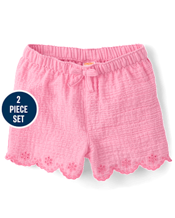 Girls Embroidered Eyelet Gauze 2-Piece Outfit Set - Amalfi Coast