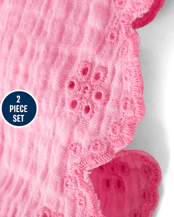 Girls Embroidered Eyelet Gauze 2-Piece Outfit Set - Amalfi Coast