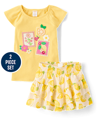 Girls Embroidered Stamp 2-Piece Outfit Set - Amalfi Coast