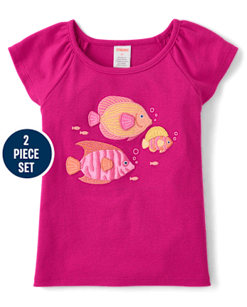 Girls Embroidered Turtle Flutter 2-Piece Outfit Set - Amalfi Coast