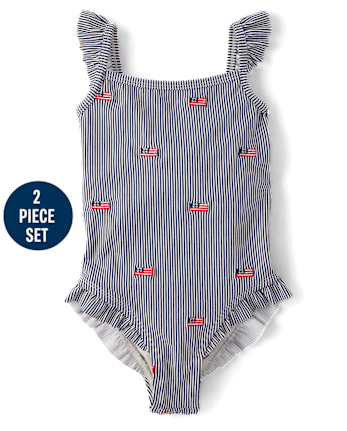 Girls Embroidered Flag 2-Piece Swim Set - Swim Shop