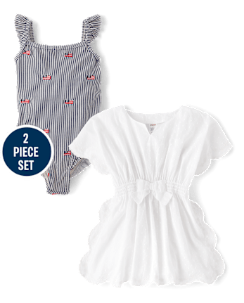 Girls Embroidered Flag 2-Piece Swim Set - Swim Shop