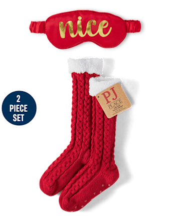 Conjunto de accesorios de 2 piezas de calcetines y antifaz reversibles Naughty Nice para mujer