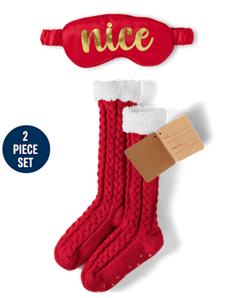 Conjunto de accesorios de 2 piezas de calcetines y antifaz reversibles Naughty Nice para mujer